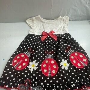 Girl’s Goodlad White top black with white polka Dress with red lady bugs